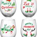 Hushee Set of 4 Christmas Wine Glasses Christmas Elf Glasses Drinkware Xmas Stemless Wine Glass for Home Housewarming Creative Gifts Teacher Men Woman Family Friends Coworkers Holiday Party Decor