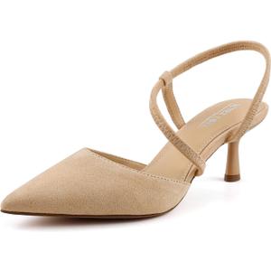 BCTEX COLL Women's Kitten Heel Slingback Closed Pointed Toe Low Stiletto Heels Comfortable Party Wedding Work Dressy Pumps Shoes (Beige)