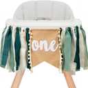 Wild Safari Jungle Highchair Banner for 1st Birthday Decorations - Dark Green Burlap Banner with Adjustable Twine, Cake Smash Photo Props, Woodland Theme Party Decor for Boys & Girls