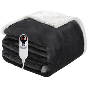 Electric Heated Blanket Full Size 72"x84", Soft Flannel with Overheat Protection, 9 Adjustable Heat Settings & 10-Hour Auto-Off Timer, Fast Heating for Winter Comfort, Dark Gray