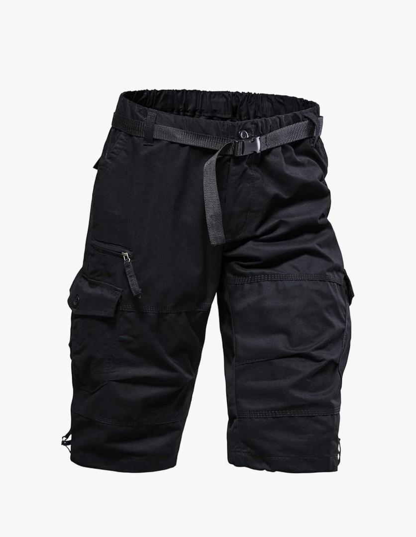 Mylldey Men's Cargo Shorts 3/4 Relaxed Fit Mens Running Shorts 7 Pockets Elastic Waist Cotton Hiking Shorts M