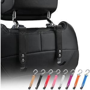compuda Car Hooks,Car Purse Hook,Car Headrest Hook 2 Pack Leather Headrest Hooks for car Accessories,SUS304 Car Bag Hooks(Black)