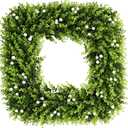 24 Inch Large Boxwood Wreath with White Berries, Spring Summer Artificial Green Wreaths for Front Door Farmhous Wedding Window Hanging Wall All Year Round Indoor & Outdoor