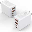 2Pack USB C Charger Block, 40W Fast USB C Wall Charger 4-Port PD Power Adapter + QC Wall Plug Multiport Type C Charging Block Cube for iPhone 17 16 15 Pro Max XR XS 8 7, iPad, Galaxy, Tablet - White