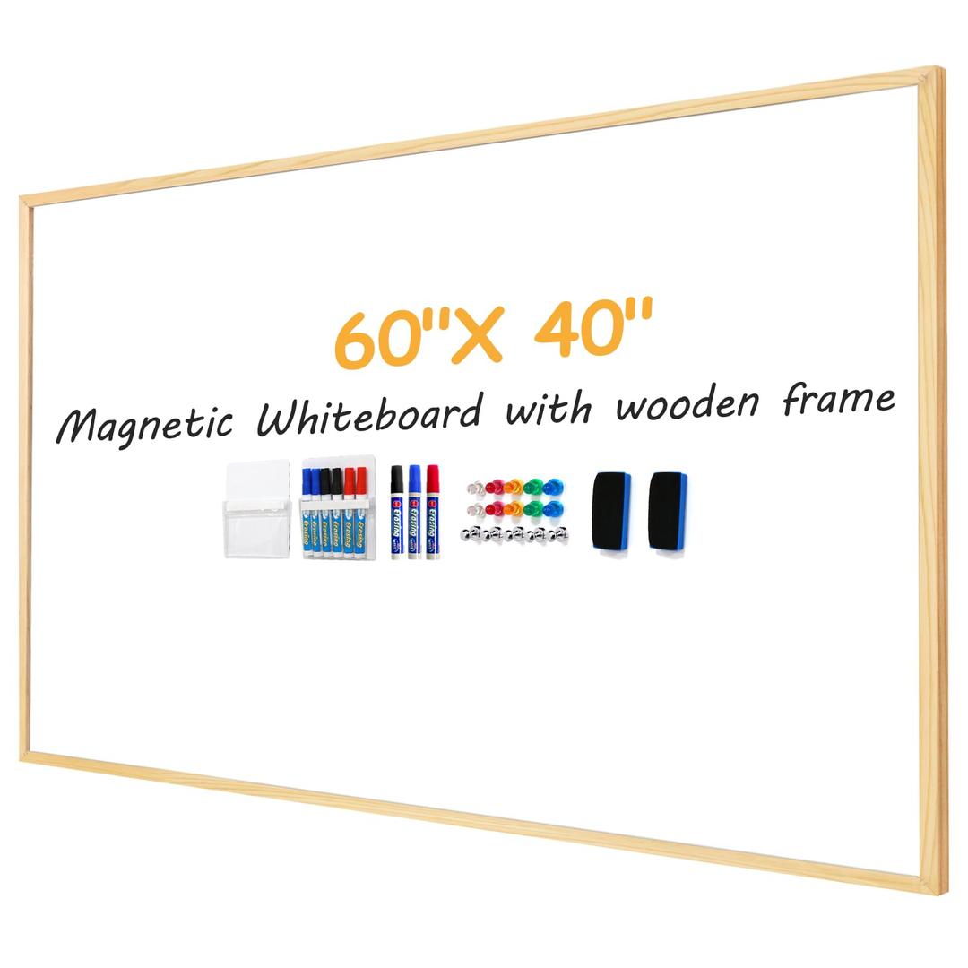 48"x30" Magnetic Wall White Board Dry Erase Whiteboard, Decorative Wooden Frame