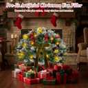 2 Pack 18" Lighted Outdoor Christmas Urn Filler with Remote & Timer, 60 LEDs Pre-lit Snowy Artificial Xmas Tree Planter Insert, Velvet Bows for Front Porch, Yard Decor(Olive Green)