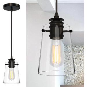 Pendant Lights Kitchen Island, Modern Industrial Pendant Light Fixtures with Glass Shade, E26 Socket Adjustable Cord for Dining Room, Bedroom, Living Room, Farmhouse Pendant Lighting 1Pcs