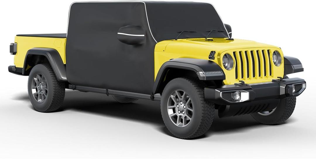 Gladiator Cab Cover for Jeep Gladiator JT 2020-2024 4 Door 600D Oxford Gladiator Cover with 6 Gust Hooks Half Cover Protect from Sunshine, UV, Snow, Rain, Wind, Scratch Resistant Black