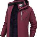 QPNGRP Men's Ski Jacket Waterproof Insulated Winter Coat 5 Zipper Pockets (XX-Large, Burgundy)