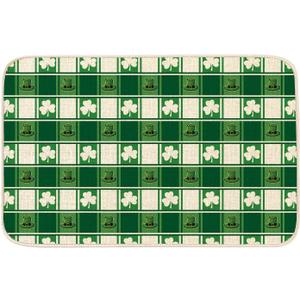 Larponder St Patricks Day Door Mat Shamrock Plaid Pattern Non Slip Washable Low Profile Spring Doormat for Indoor Outdoor Entrance Floor Kitchen,Laundry Room 15"x23"