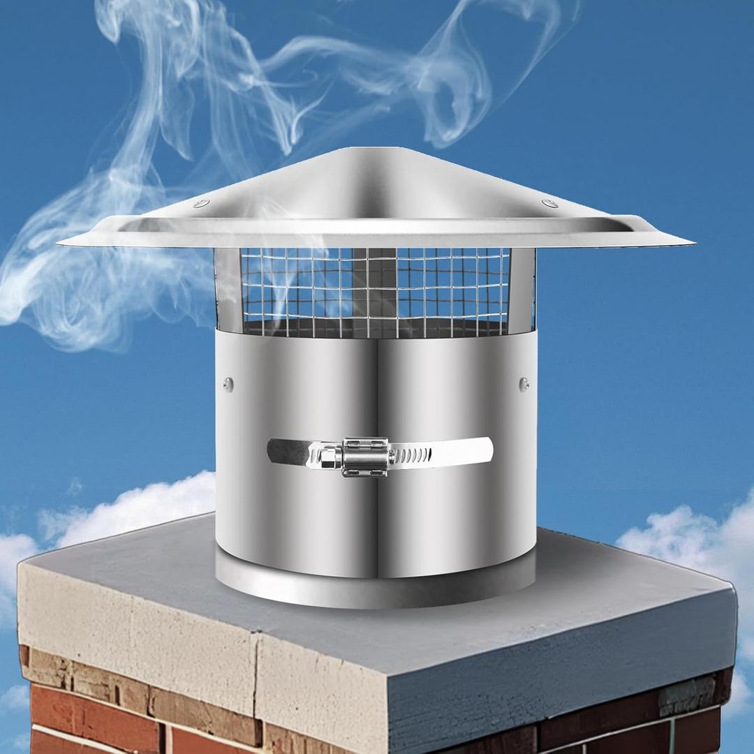 6 Inch Round Chimney Cap, (6/8/10/12) Inch Fastening Device Tapered Top Chimney Cap with Screen, 0.5x0.5 Inch Mesh Screen Stove Pipe Topper, Stovepipe Finial, Galvanized Steel Quality