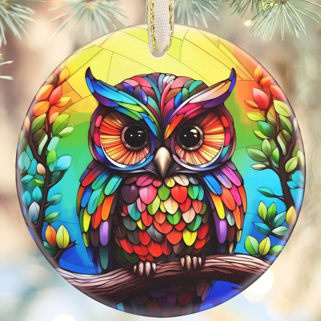 4 x Christmas Ornaments, 3.5 Inch Ceramic Owl Hanging Ornament, Christmas Tree Ornaments, Gifts for Family, Xmas Gifts, Unique Gift Idea, Perfect for Holiday Party, Tree, Window, Wall Decor