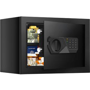 Small Safe for Home Use, Digital Security Safe Box with Combination Lock, Removable Shelf and Spare Keys, Anti-theft Steel Document Safes for Valuable, Money, 12.2" W x 7.87" D x 7.87" H (0.4 Cuft)