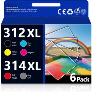 312XL 314XL High Yield Ink Cartridges combo pack Replacement for 312XL 314XL Ink Cartridge with Expression Photo XP-15000 XP-8500 XP-8600 Printer (6-Pack, Black, Cyan, Magenta, Yellow, Red, Gray)