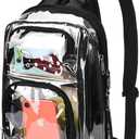 Clear Backpack Stadium Approved 12126 with Breathable Shoulder Straps, Clear Sling Bag for Stadium Work Concert Festival - Black