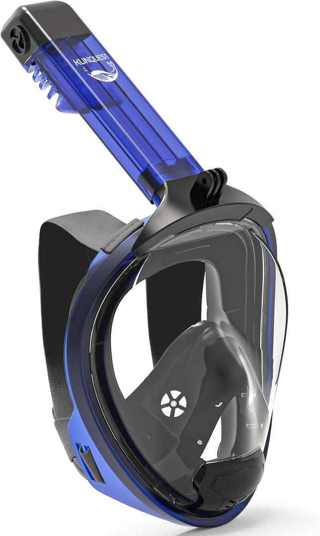 HD Full Face Snorkel Mask, Snorkeling Gear for Adults with 180 Anti-Fog HD View and Detachable Camera Mount, Anti-Leak Snorkel Mask Adult Youth (Large-X-Large, Transparent Blue)