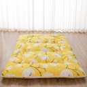 Zelladorra Japanese Floor Mattress, Futon Mattress with Portable Storage Bag and Washable Cover, Roll Up Thick Tatami Mat Suitable for Camping, Guest Room, Yellow Flower, Queen