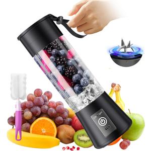 Portable Blender for Smoothie & Shakes - Upgraded Rechargeable Personal Size Blender, 380ml BPA Free Juice Cup & High Speed of 20,000 Rpm, Suit for Sports/Office/Home/Travel (Black)