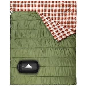 AGEMORE Cotton Flannel Double Sleeping Bag for Camping, Backpacking Or Hiking. Queen Size 2 Person Waterproof Sleeping Bag for Adults Or Teens. Lightweight with Compression Sack