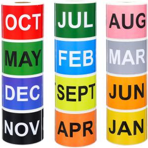 12 Rolls 3600 Pcs Months of The Year Labels - 3 x 2 Inch Rectangular Color Coded Month of The Year Stickers, 300 Pieces Per Roll