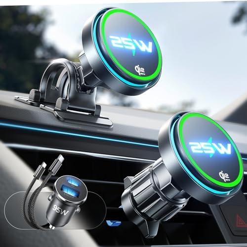 LISEN for Qi2.2 25W MagSafe Car Mount Charger，[Smart Cooling Fan＆95W Fast Adapter] Magnetic Wireless Car Charger, Phone Holders for Your Car Accessories for iPhone 17 Pro Max Air 16 15 14 13 12