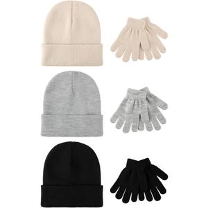 Hryrbay 6 Pack Toddler Winter Hats and Gloves Set Kids Warm Knitted Beanie Hat Winter Gloves for Boys Girls Cold Weather
