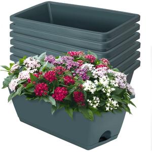 LOCONHA Window Box Planter, Plastic Vegetable Flower Planters Boxes 17 Inches Rectangular Flower Pots with Saucers for Indoor Outdoor Garden, Patio, Home Decor (7, Army Green)
