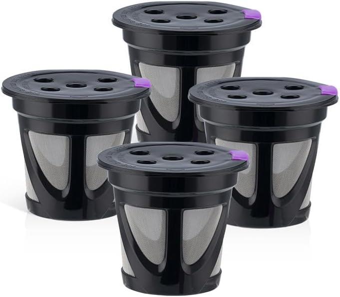 4pcs Reusable K Cups 5-Hole Design Coffee Filter K Cup Universal for MultiStream Coffee Makers, Compatible with K-Supreme, K-Supreme Plus and K-Slim (Black)