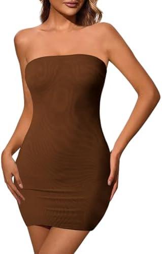 ACOSAP Women's Sexy Strapless See Through Bodycon Dress Novelty Mesh Sheer Club Party Mini Dress, size M