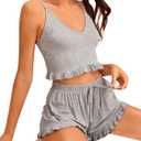 Avanova Women Sexy 2 Piece Pajama Set Ruffle Trim Cami Top and Shorts Sleepwear Set (Gray, XXL)