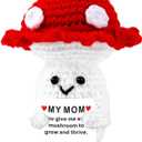 3 x Gifts for Mom Mothers Day Positive Mushroom - Crochet Birthday Gifts for Mother Wife from Daughter, I Have So Mushroom for You in My Heart Love Support Doll with Emotional Cards Desk Decors (My Mom)