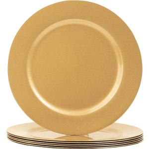 MAONAME Gold Charger Plates, Set of 6, 13-Inch Round Plastic Plate Chargers for Dinner Plate, Table Setting, Elegant Wedding Decor
