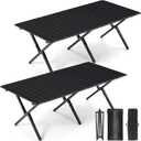 Suzile 2 Pack Foldable Low Picnic Table 4 ft Portable Lightweight Camping Table Fold Up Collapsible Roll up Metal Camp with Carry Bag for Party Patio Garden Outside Outdoor Beach(Black)