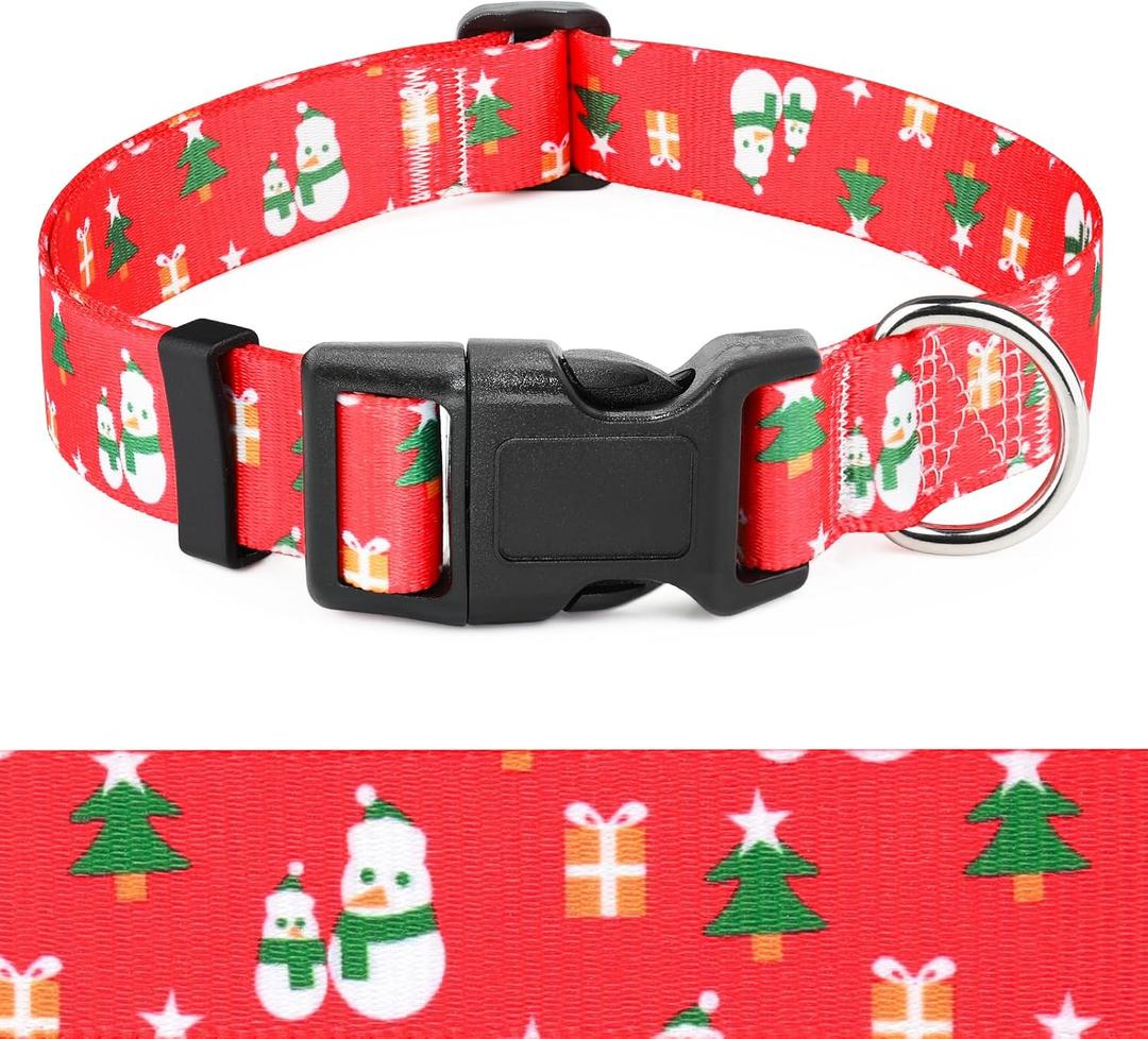 5 x Snowman Christmas Tree Christmas Dog Collar for Large Dogs - Premium Adjustable Soft Dog Christmas Collar (1 Pcs Christmas Red)