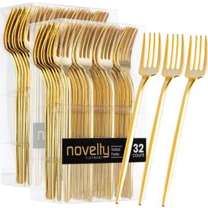 Novelty Modern Flatware, Cutlery, Disposable Plastic Salad forks Luxury Gold 64 Count