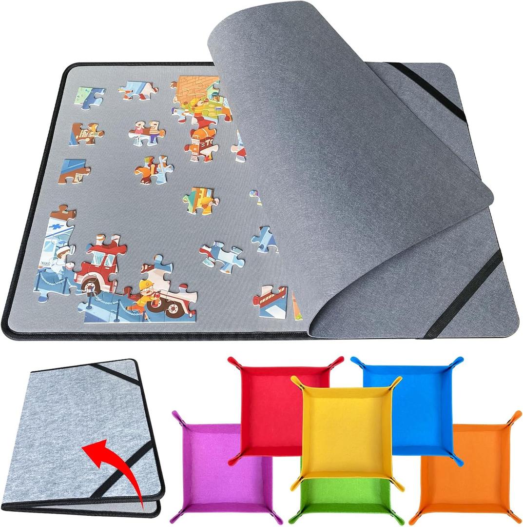 Folding Puzzle Board with 6 Sorting Trays and Felt Mat,for Storage and Saver, Non-Slip Surface,for Puzzle Board 1000 Pieces, 1000 pieces, 22.44 inches x 31.1 inches