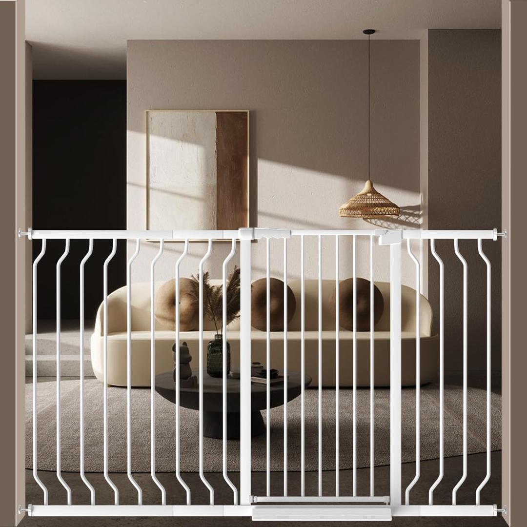 WAOWAO Extra Tall 40.55" Baby Gate 29.92-63.38" Wide Pressure Mounted Walk Through Swing Auto Close Safety White Metal Toddler Child Dog Pet for Indoor Stairs, Doorways, Kitchen