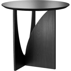 Round Side Table,Modern Aesthetic End Table with Oak Veneer,Wood Accent Table for Living Room, Bedroom (A, Black)