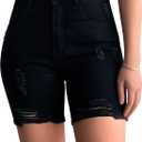 roswear Womens Casual Summer Ripped High Waisted Shorts Stretch Distressed Frayed Raw Hem Jean Shorts (Medium, Black)
