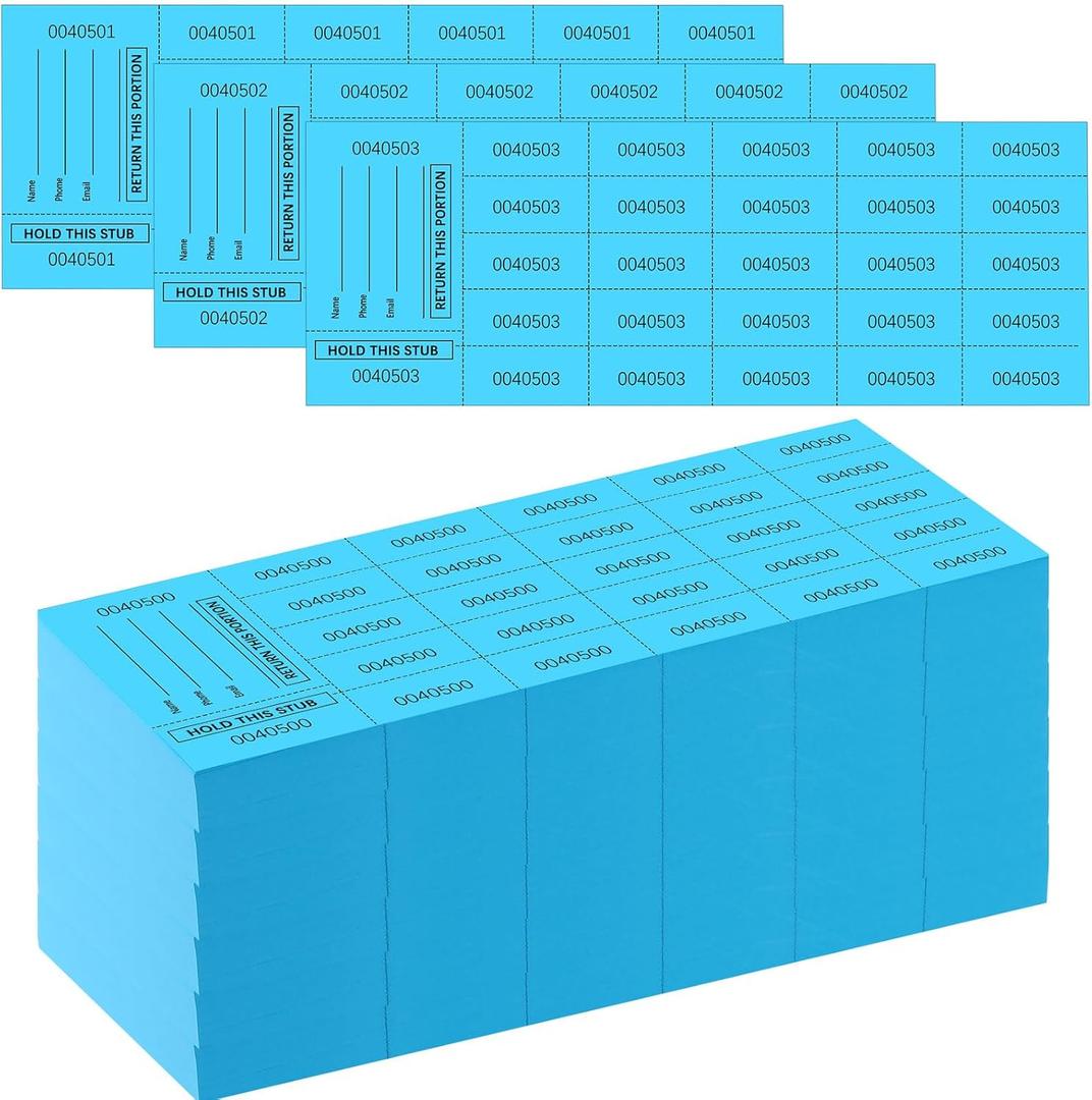 Kosiz 1000 Sheet 25 Bid Raffle Tickets Chinese Auction Tickets Sheets Auction Fundraiser Ticket Numbered with Name and Phone Number Per Sheet Raffle Tags for Silent Auction (Lake Blue)