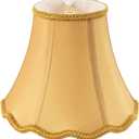 Golden Bell Scalloped Lampshade, 7" Top x 14" Bottom x 10" Vertical Height, Solid Lamp Shade Replacement with Brass Harp Set for Table Lamp, Double Layer Polyester Fabric Lamp Cover, Pack 1