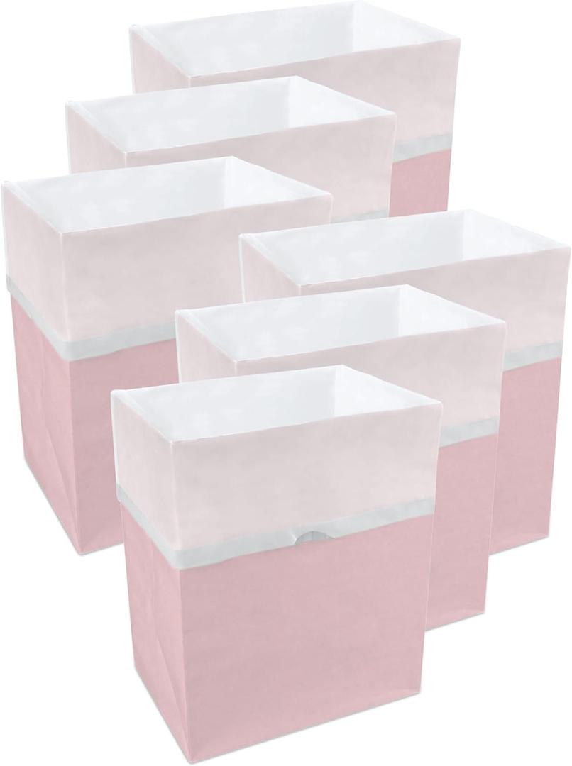 Clean Cubes 13 Gallon Disposable Pop-Up Trash Cans (6-Pack) with Fitted Bags Foldable Garbage & Recycling Bins for Parties, Events & Kitchen (Pink, 17" H x 13.5" W x 10" D)