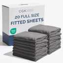 Bulk Case Pack of 20 Fitted Sheets - (20) Full Size Fitted Sheets with Deep Pockets - Wholesale Bulk Bedding for Hotels, Spas & Airbnbs - Breathable, Cooling, Soft & Wrinkle Free - (Full, Dark Grey)