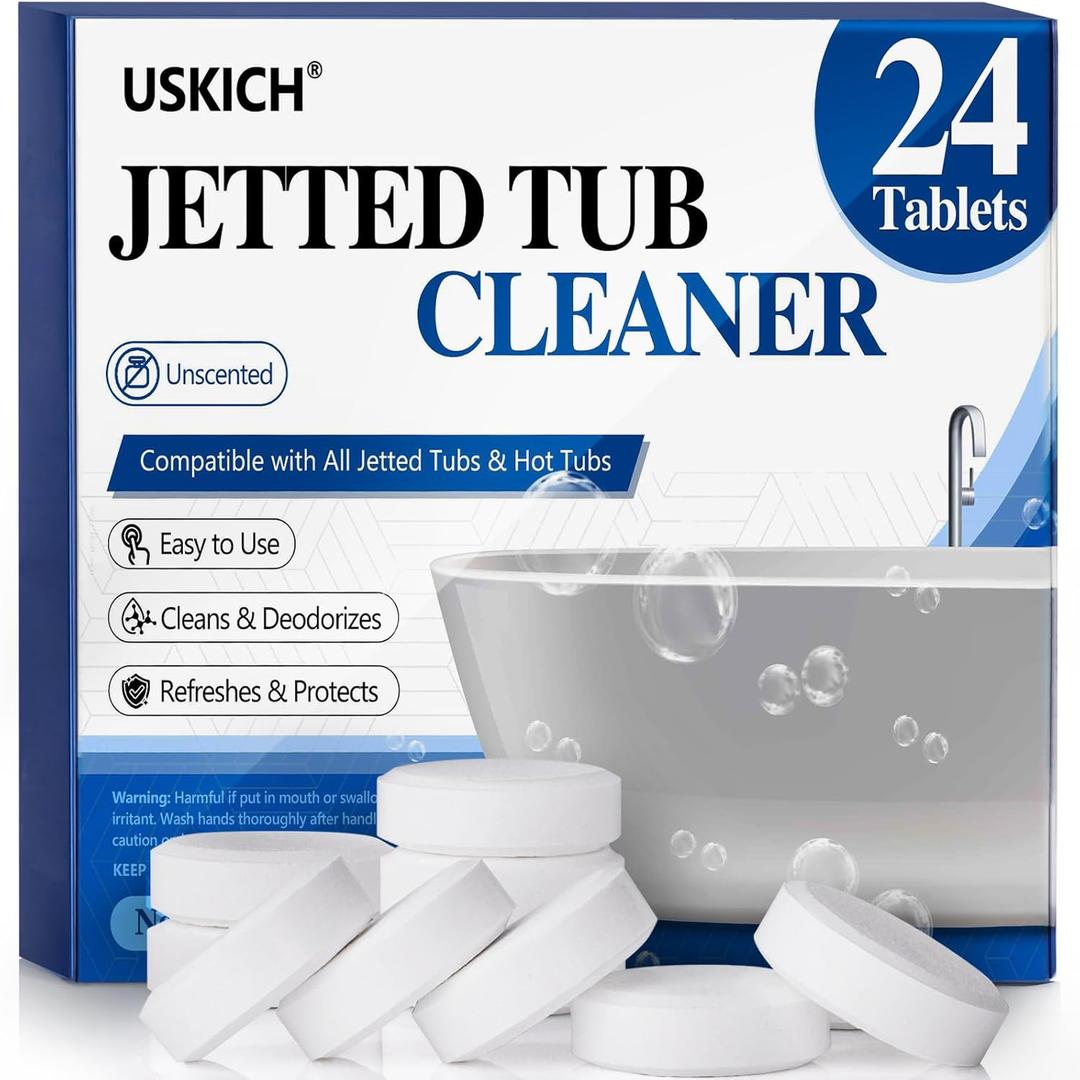 Jetted Tub Cleaner Bathtub Tabs - 24 Pack Jet Tub Cleaning Tablets,Jet Tub Cleaner for Bathtub Compatible with Spa Bath & Whirlpool,Septic Safe Bath Jet Scale and Residue Remover-2 Year Supply