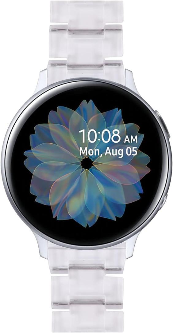 Resin Watch Bands Compatible with Samsung Galaxy Watch 7/6/5/4/FE 40mm 44mm, Galaxy Watch 6/4 Classic 42mm 43mm 46mm 47mm/5 pro 45mm/3 41mm,20mm Wristband for Women Men (Transparent)