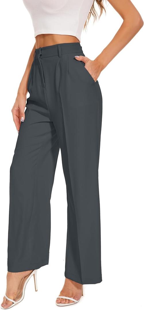 FUNYYZO Wide Leg Pants Women's High Elastic Waisted in The Back Business Work Trousers Long Straight Suit Pants (XS)