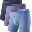 DAVID ARCHY Mens Underwear Cotton Boxer Briefs with Pouch Ultra Moisture Wicking Breathable Soft with Horizontal Fly 3 Pack (Gray Blue/Dark Blue/Gray Purple)