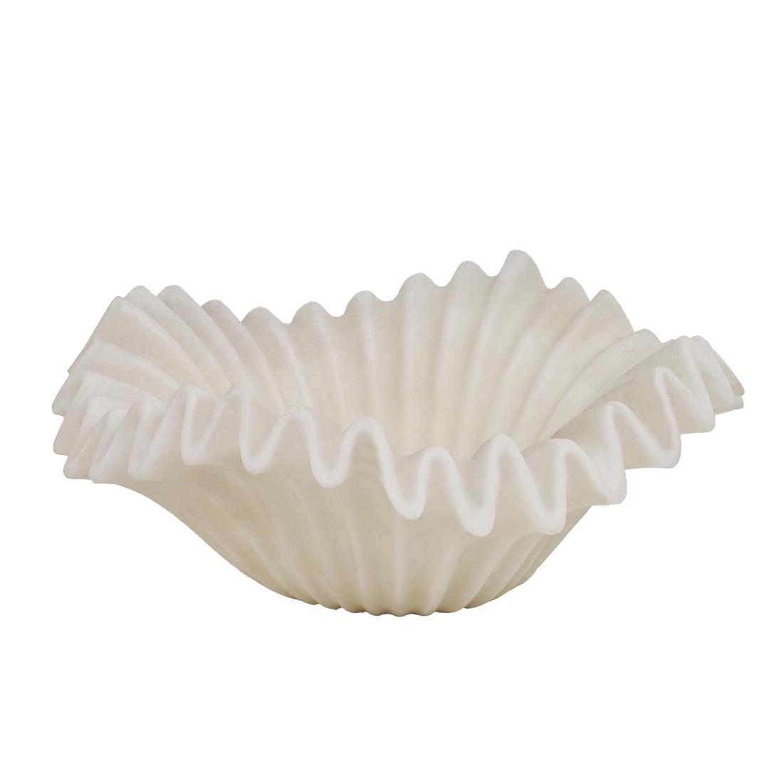 Braxio White Decorative Bowl – Resin Ruffle Bowl for Entryway, Dining Table Centerpiece, Fruit or Key Holder for Modern Home Decor, 12 Inch Art Deco Style
