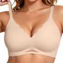 Vertvie Bras for Women Wireless Comfortable Push Up Bra Scalloped Seamless Full Coverage No Underwire Supportive T Shirt Bras, Size: XL