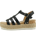 SODA TRADER ~ Women Open Toe Espadrille Flatform Platform Fashion Jute Wedge Fisherman Upper Sandals with Adjustable Ankle Strap, Black Pu, 8